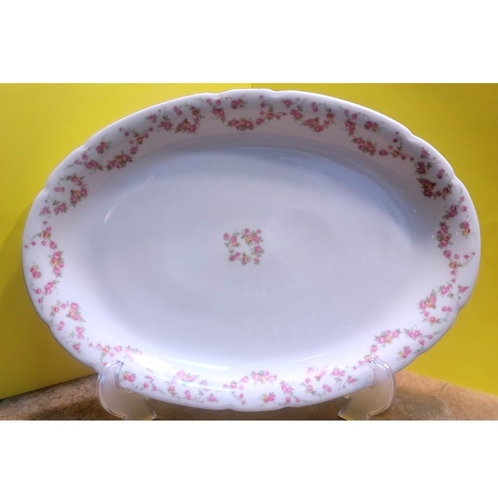 Victoria Czechoslovakia Rose Garland Oval Serving Platter Scalloped Porcelain